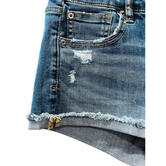 American Eagle Super Stretch X Shortie Shorts Size 4 Denim Jean Embroidered - Picture 2 of 5